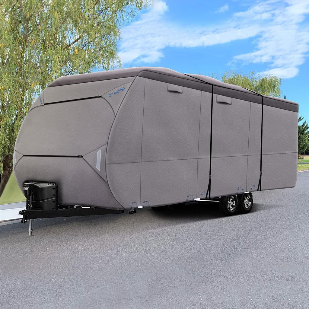 Waterproof 500D Travel Trailer Cover with 4 Tire Covers, Tongue Jack Cover M647