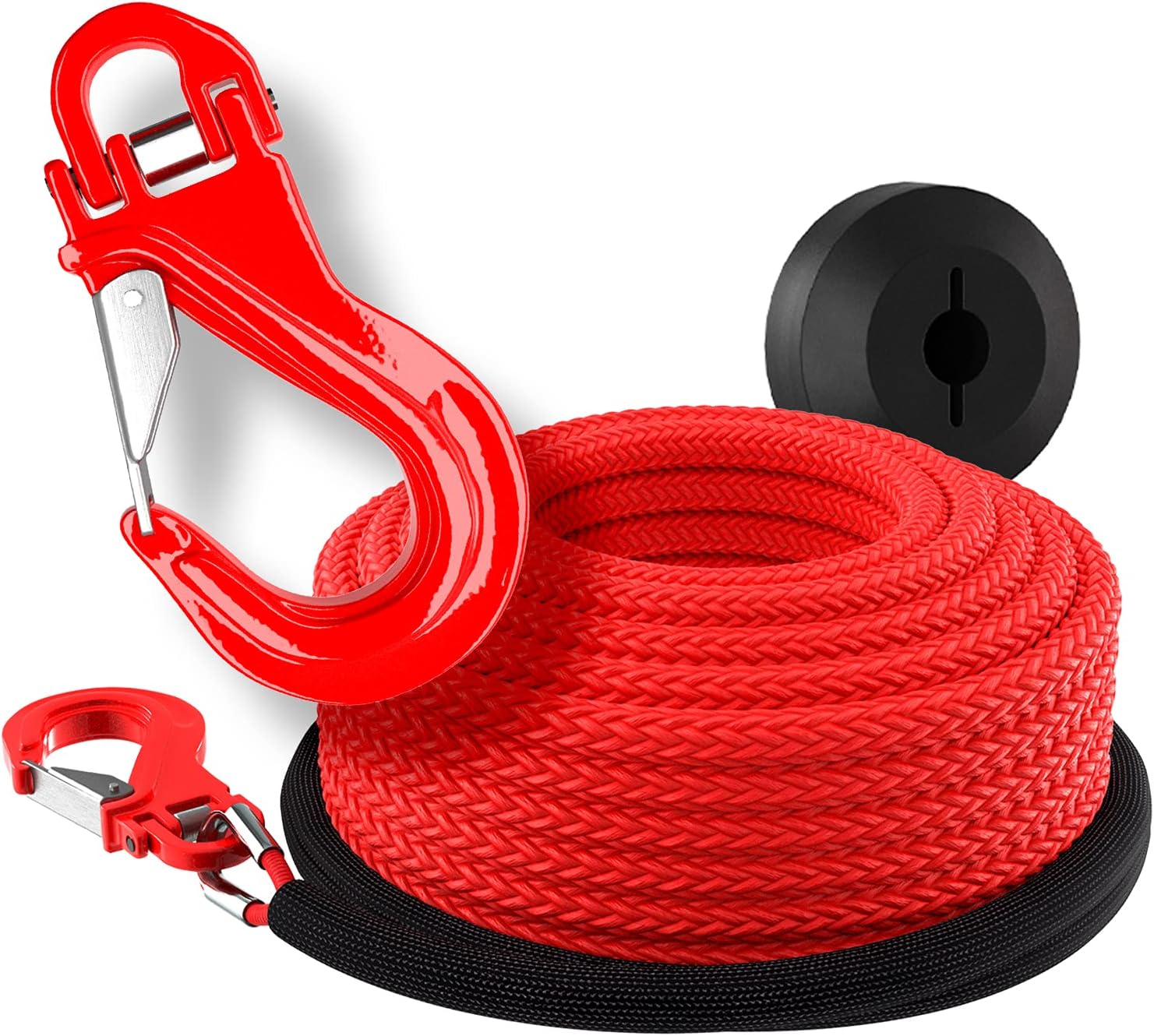 Synthetic Winch Line Rope with Hook and Rubber Stopper, Pack of 2 J98165