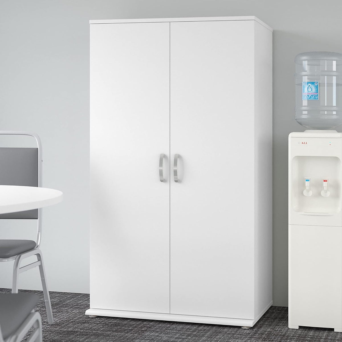 White Tall Storage Cabinet with Doors and Shelves J155543