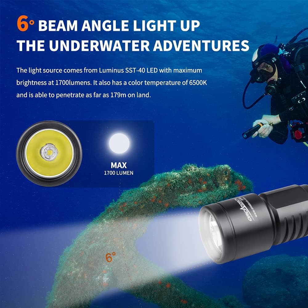 D700 Scuba Dive Light, 1700 Lumens Underwater Flashlight E277091