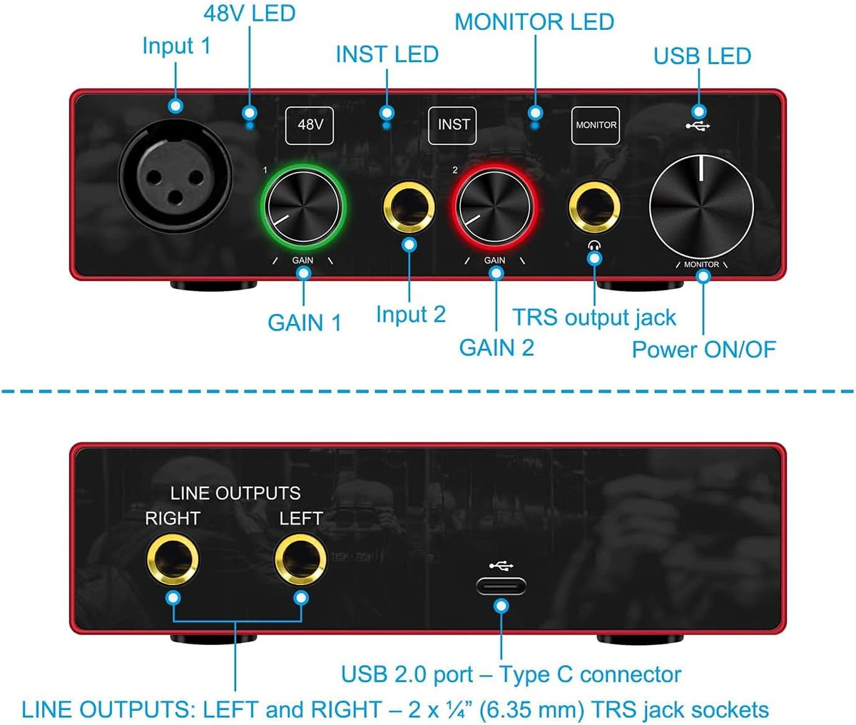 USB Audio Interface with Mic Preamplifier and 48V Phantom Power J7067