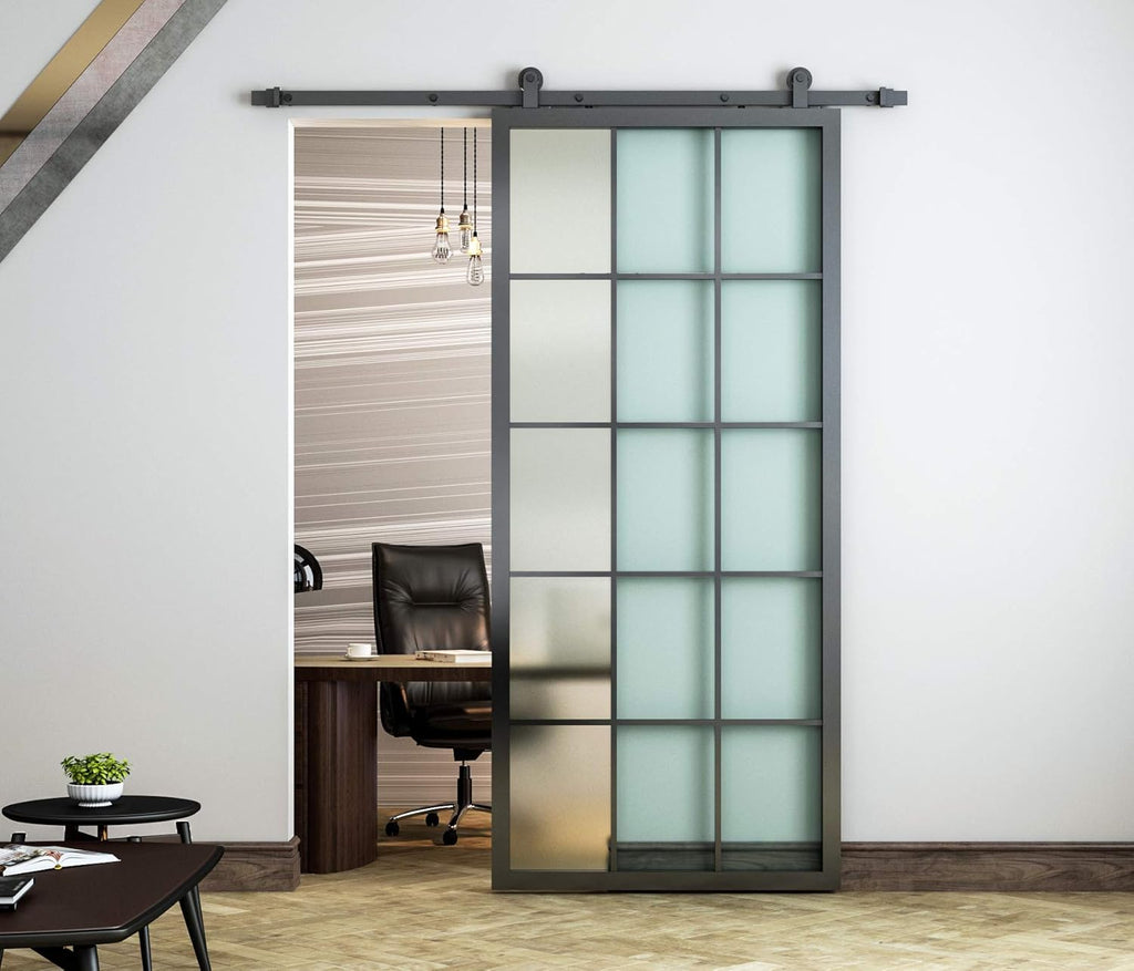 Black Aluminum Frame Glass Sliding Barn Door Slab L604