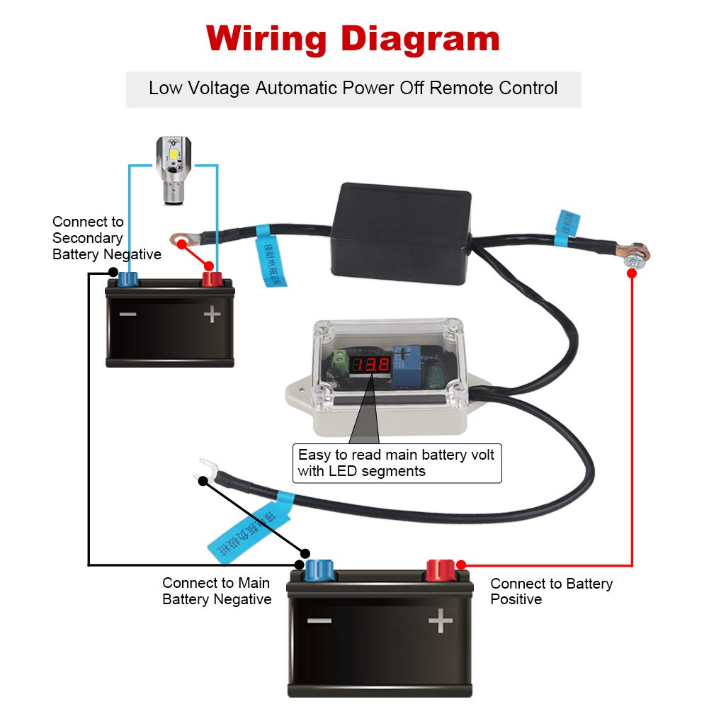 DC12V Wireless Remote Control Battery Disconnect Switch with LED Digital Voltmeter P5597