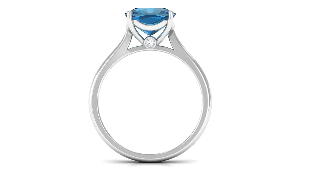 3 CT London Blue Topaz and Diamond Ring, 925 Sterling Silver, US 4.00 L8241