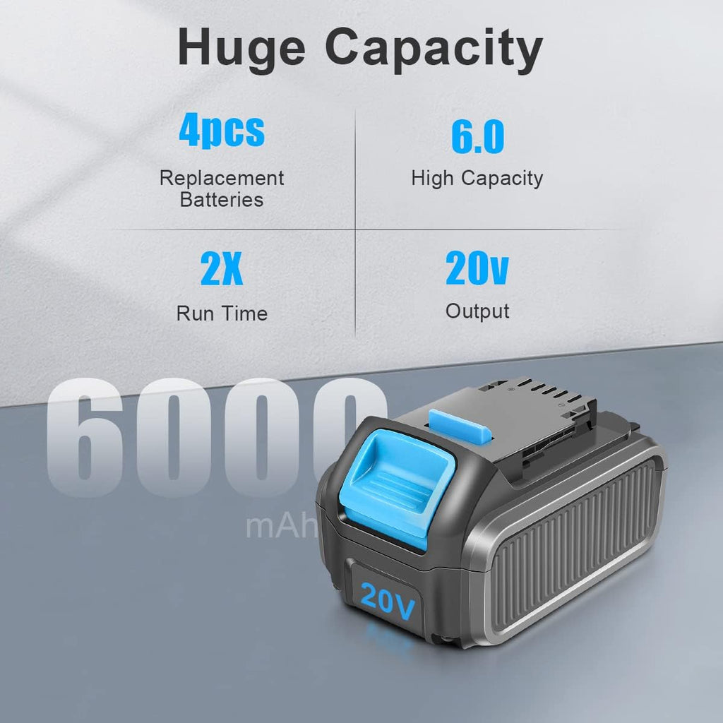 2 Packs 20V 6.0Ah Battery with LED Indicator (Grey) O3695