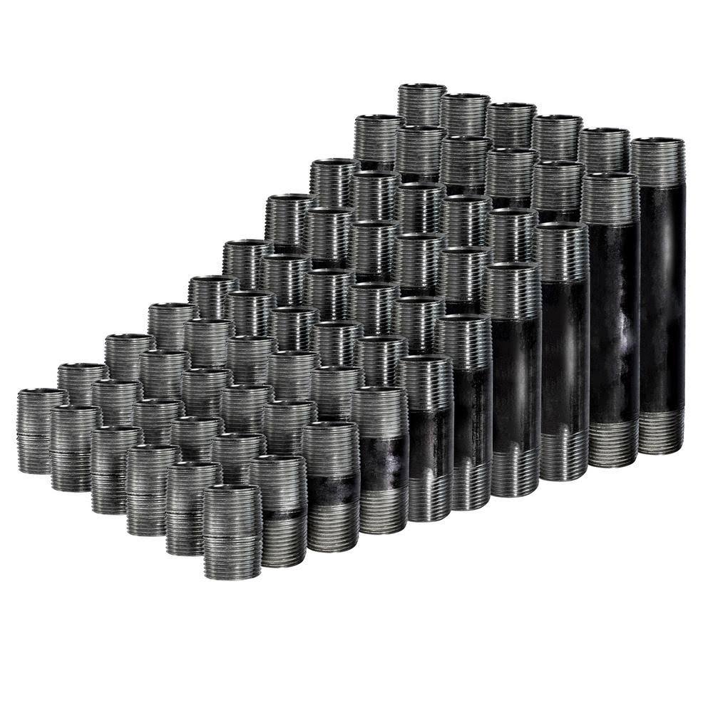 1/2 in. Black Steel Pipe Nipple Assortment, 66 Pipes Z444