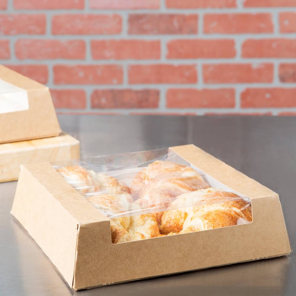 Kraft Auto-Popup Window Bakery Box with Grease-Resistant Interior - 100/Case S37357