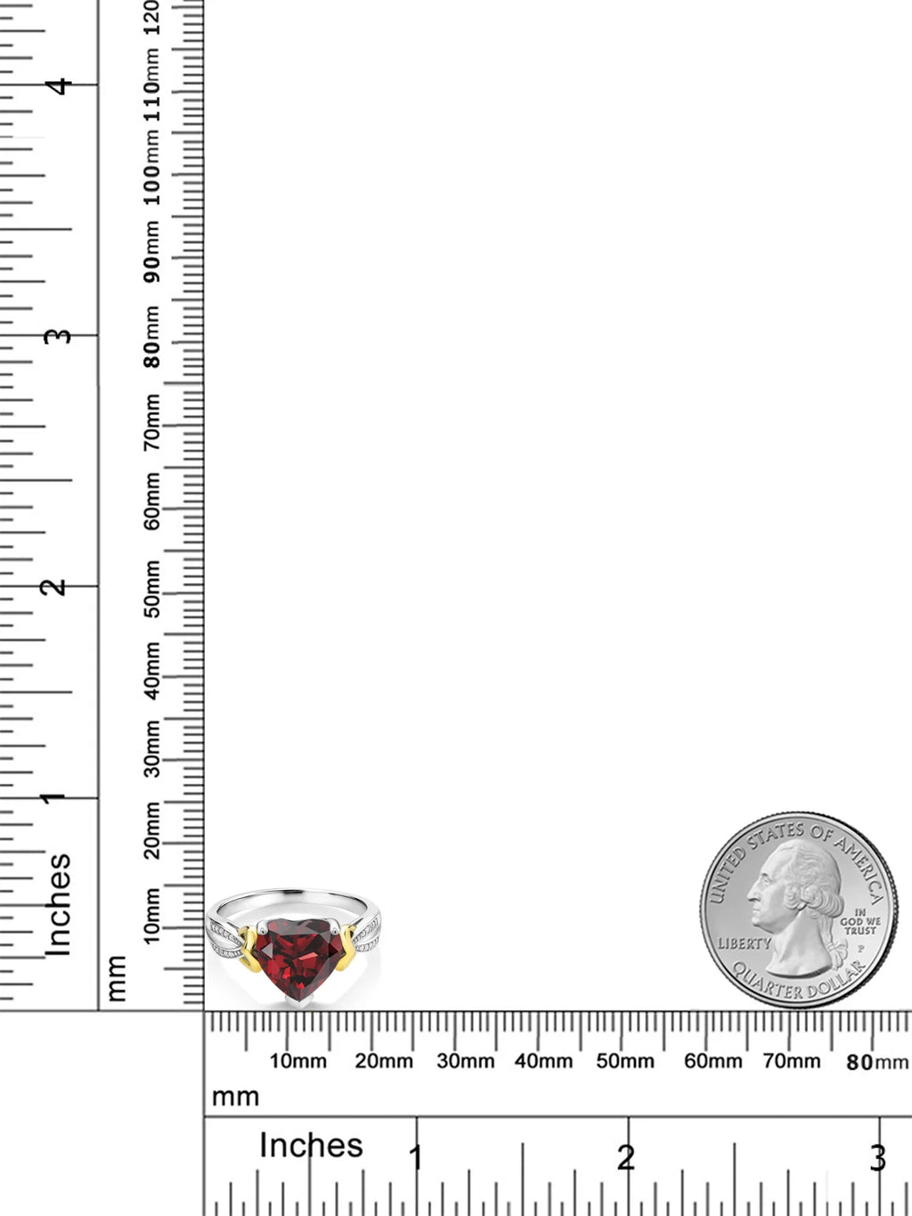 925 Sterling Silver 10K Yellow Gold Red Garnet Diamond Heart Shape Ring M8679
