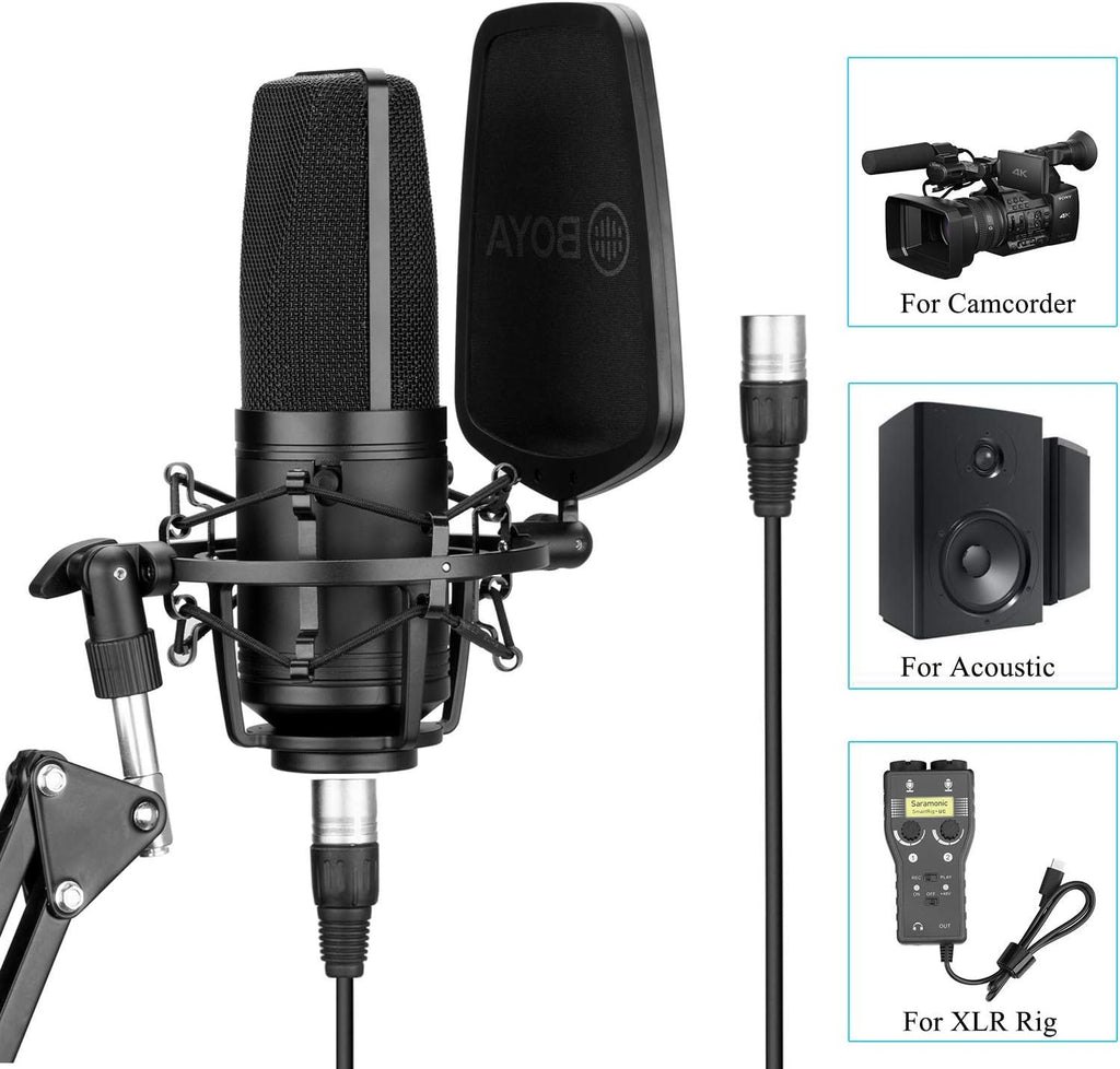 Large Diaphragm Multi-Pattern Studio Condenser Microphone with Shock Mount, Pop Filter, and XLR Cable Pack of 2 X70285