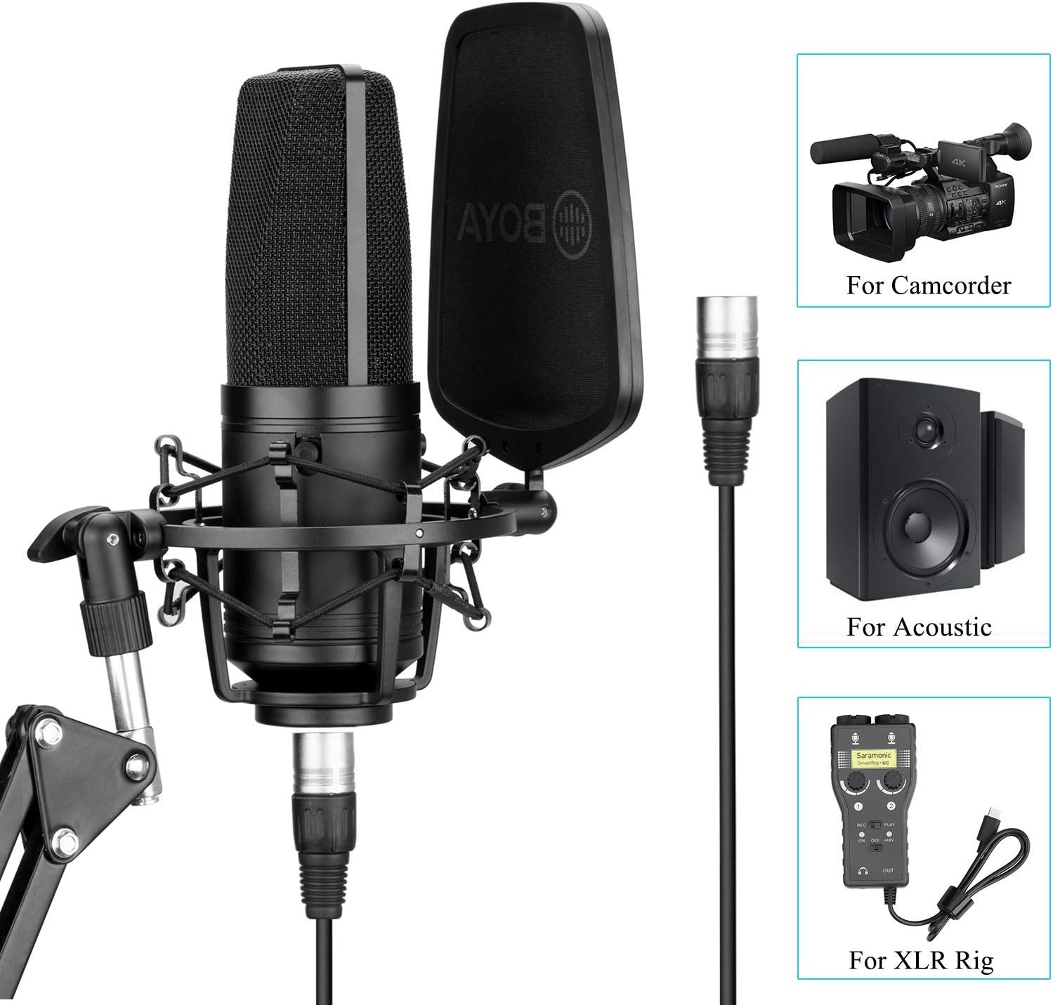 Large Diaphragm Multi-Pattern Studio Condenser Microphone with Shock Mount, Pop Filter, and XLR Cable Pack of 2 X70285