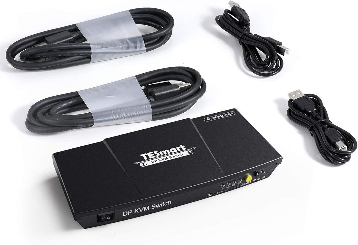 2 Port DisplayPort 4K@60Hz DP KVM Switcher with KVM Cables and DP Cables (Black) Q728