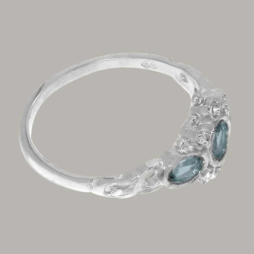 14k White Gold Aquamarine & Diamond Womens Ring O333935