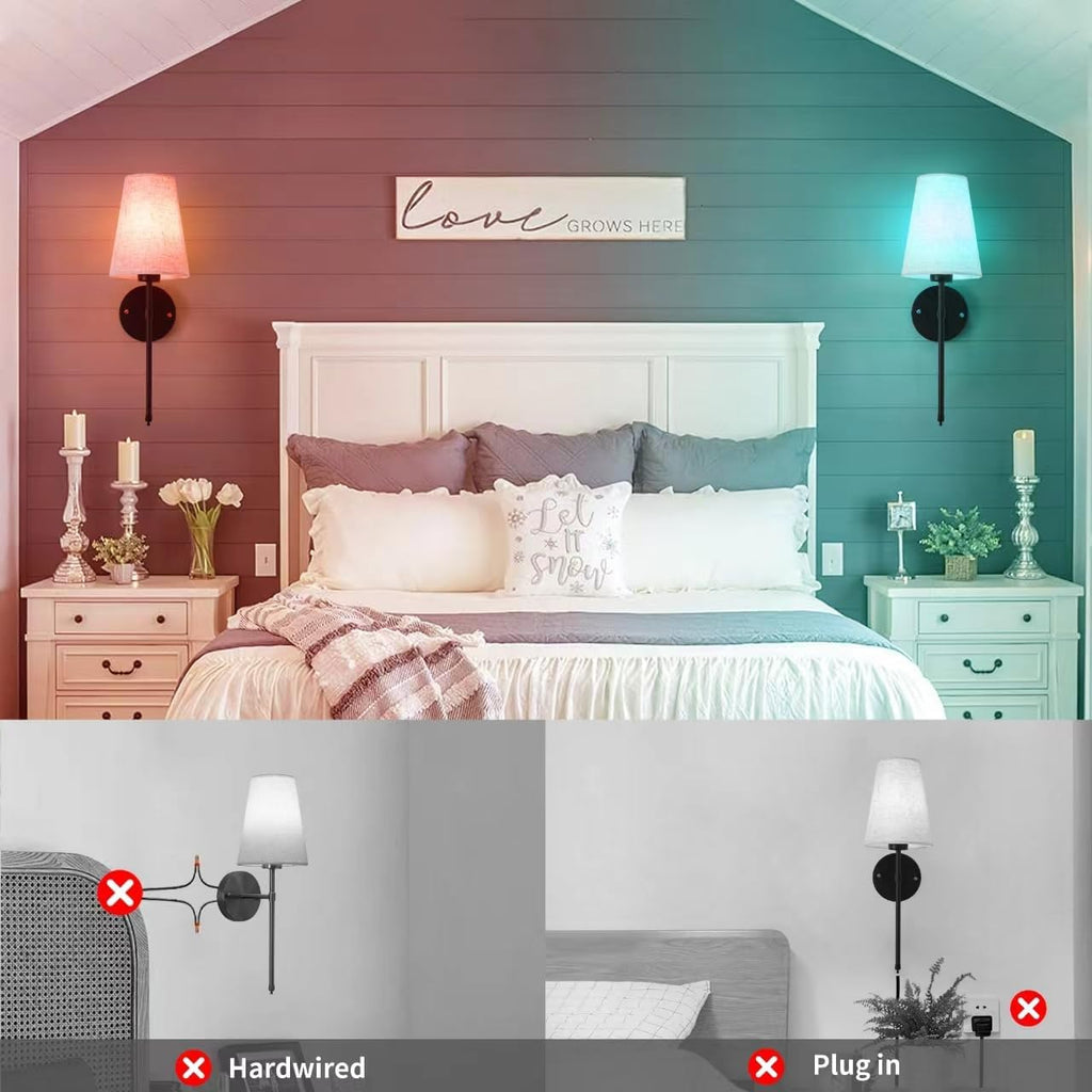 Set Of Two 2 Battery Operated Wireless Black Dimmable Wall Sconce F97799