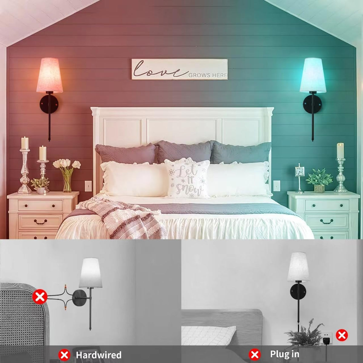Set Of Two 2 Battery Operated Wireless Black Dimmable Wall Sconce F97799