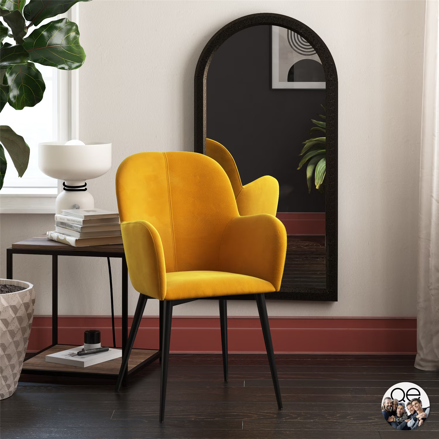 Mustard Yellow Velvet Accent Chair with Metal Legs N662