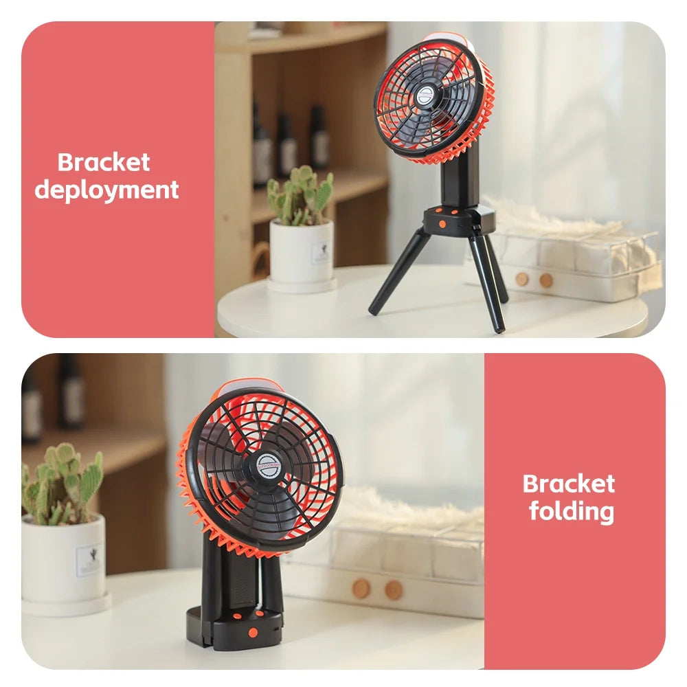 Camping Fan with LED Lantern, 270° Portable Rechargeable 8-Inch Desk Fan F9190