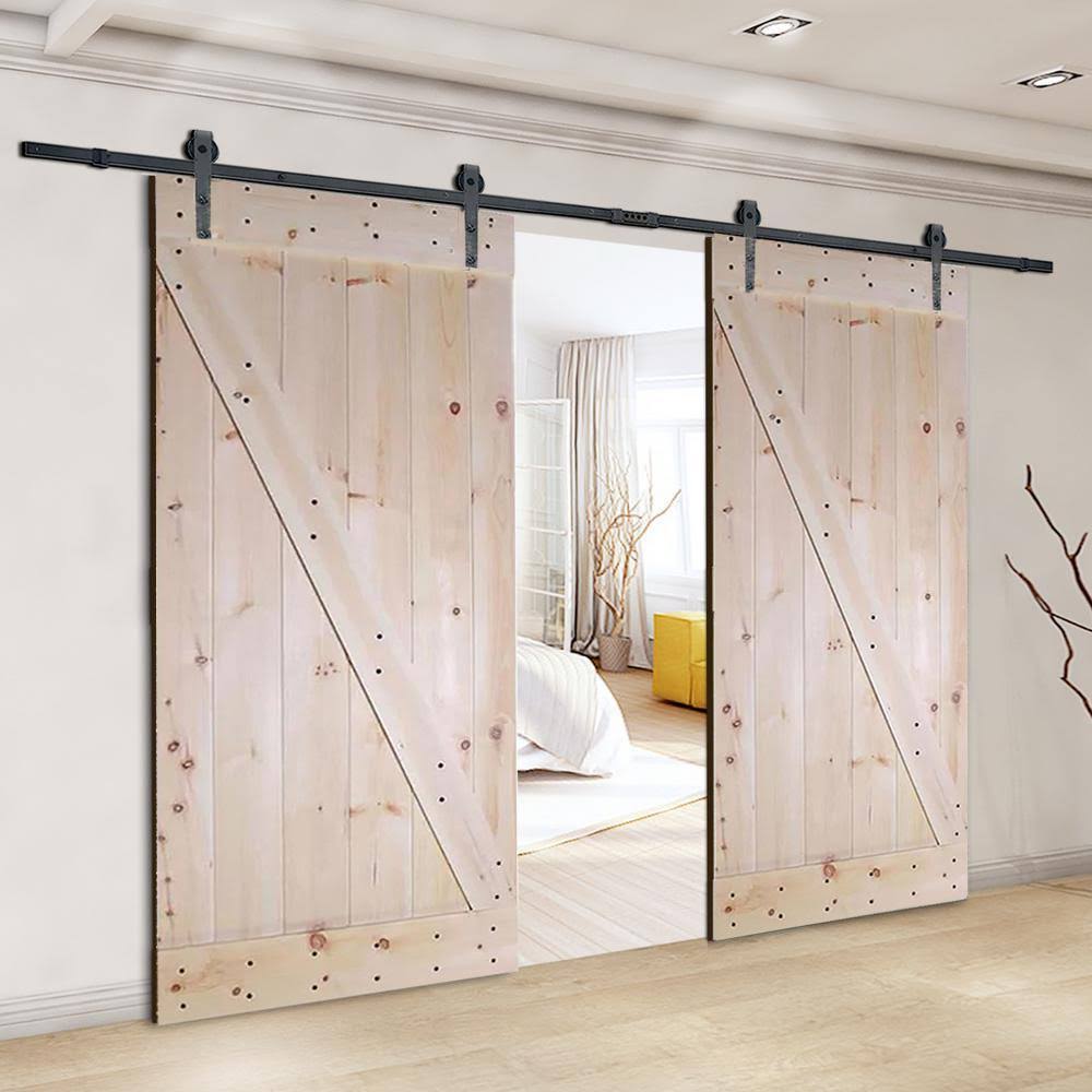 Unfinished Paneled Wood Barn Door with Installation Hardware Kit V9988