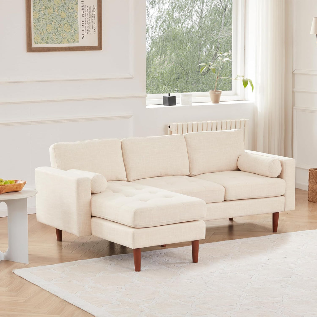 Beige Linen L Shaped Sectional Sofa with Reversible Chaise Y438
