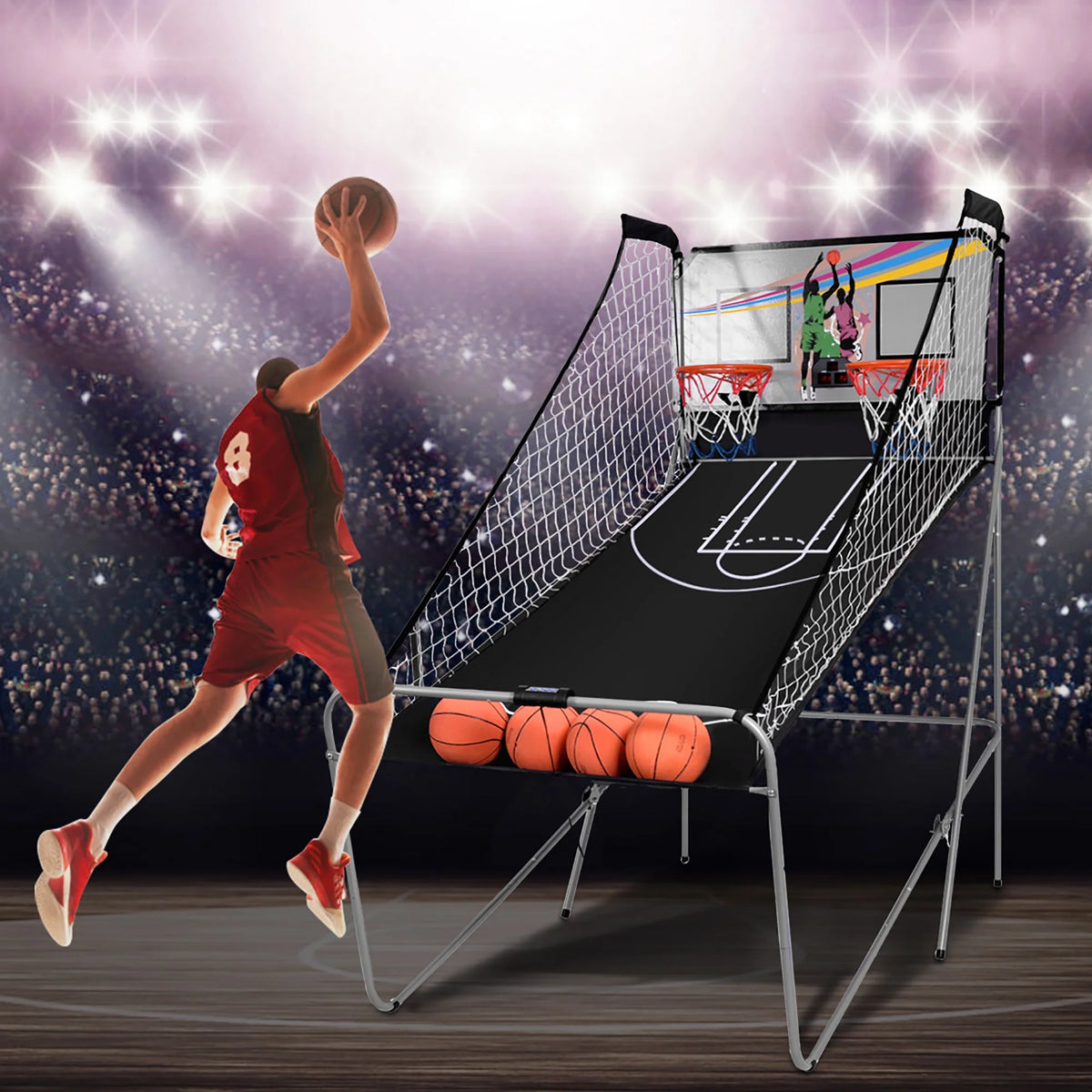 Indoor Basketball Arcade Game Double Electronic Hoops 2 Player with 4 Balls B457
