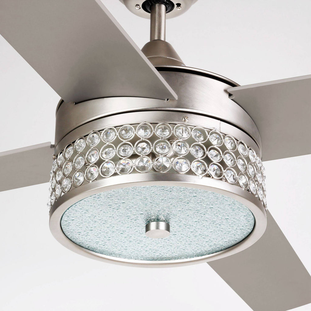52-Inch Satin Nickel 4-Blades Ceiling Fan with Crystal Shade L716742