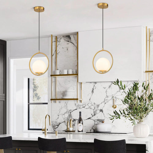 1-Light Globe Glass Geometric Pendant I934410