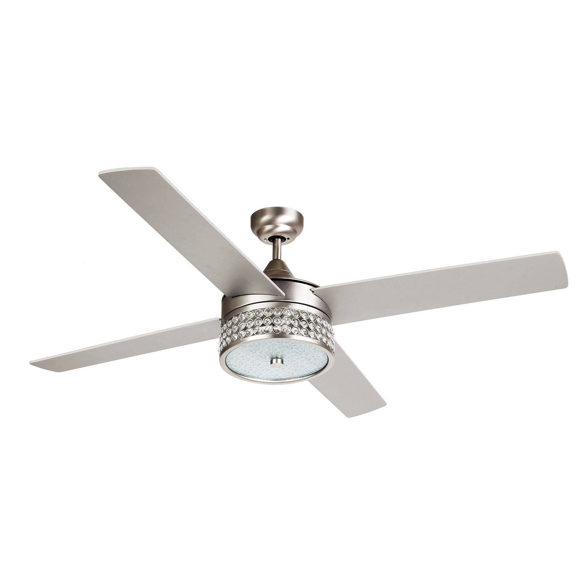 52-Inch Satin Nickel 4-Blades Ceiling Fan with Crystal Shade L716742