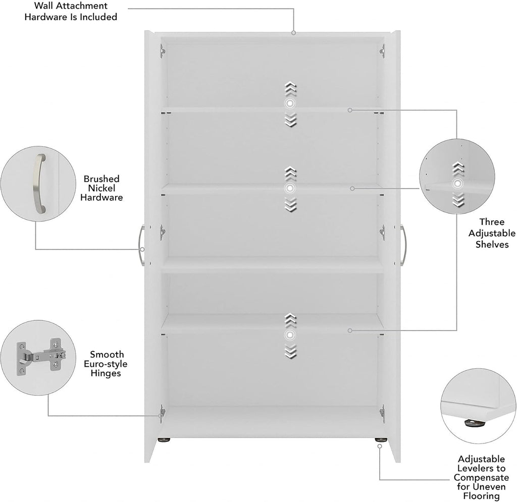 White Tall Storage Cabinet with Doors and Shelves J155543