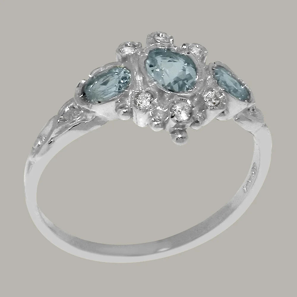14k White Gold Aquamarine & Diamond Womens Ring O333935