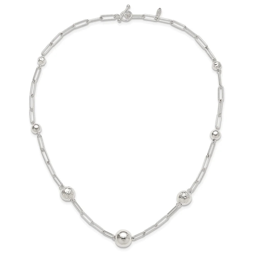 925 Sterling Silver Beaded Link Toggle Necklace 18" J85378