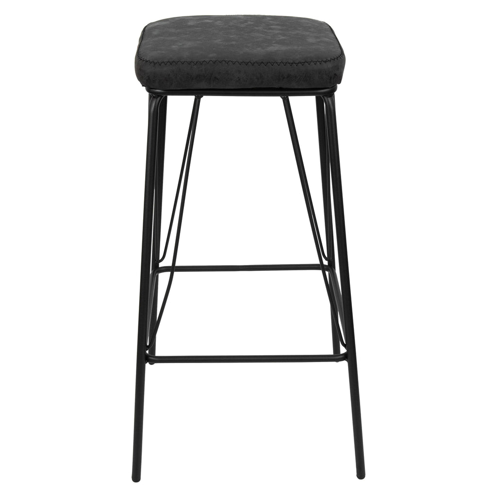 Charcoal Black Leather Bar Stool with Metal Frame, Set of 2 C2234