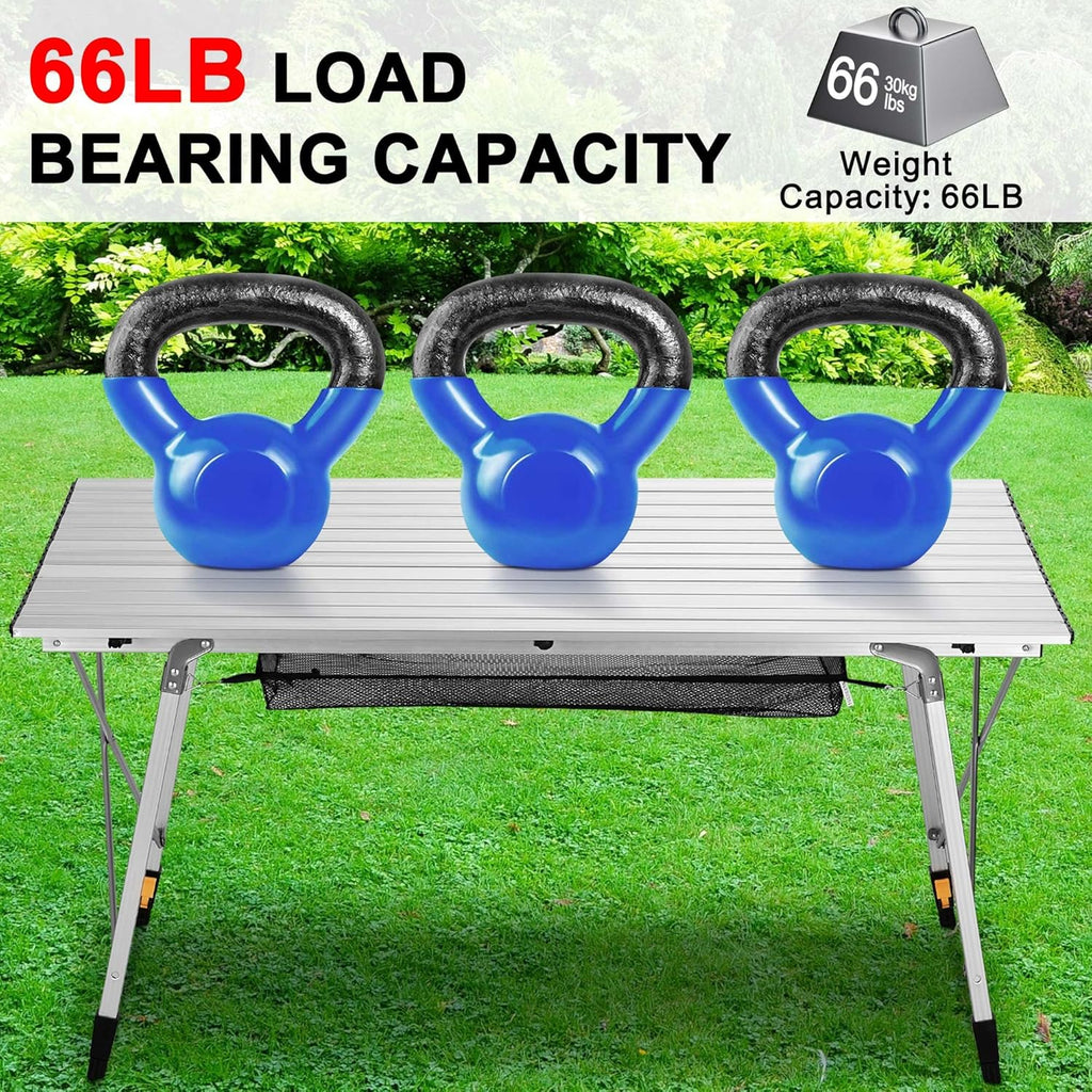 Folding Camping Table with Aluminum Legs Adjustable Height Roll Up Table with Mesh Layer U126