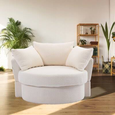 Ivory 100% Polyester Swivel Barrel Chair G4622