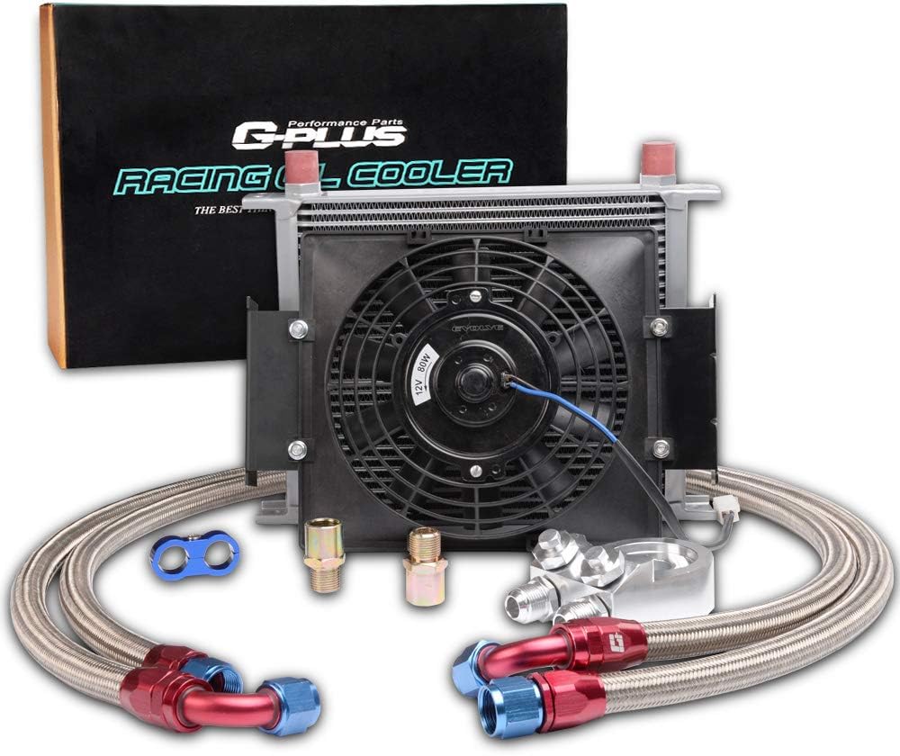 10 Row Black Engine Oil Cooler Kit with Filter Adapter and 7" Electric Fan A313
