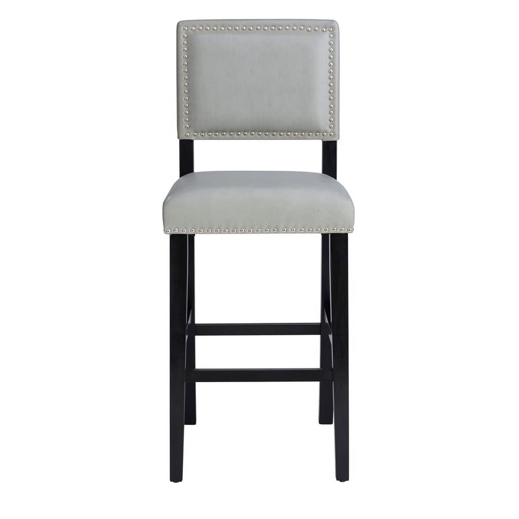 30" Faux Leather & Wood Bar Stool in Dove Gray/Black P31552