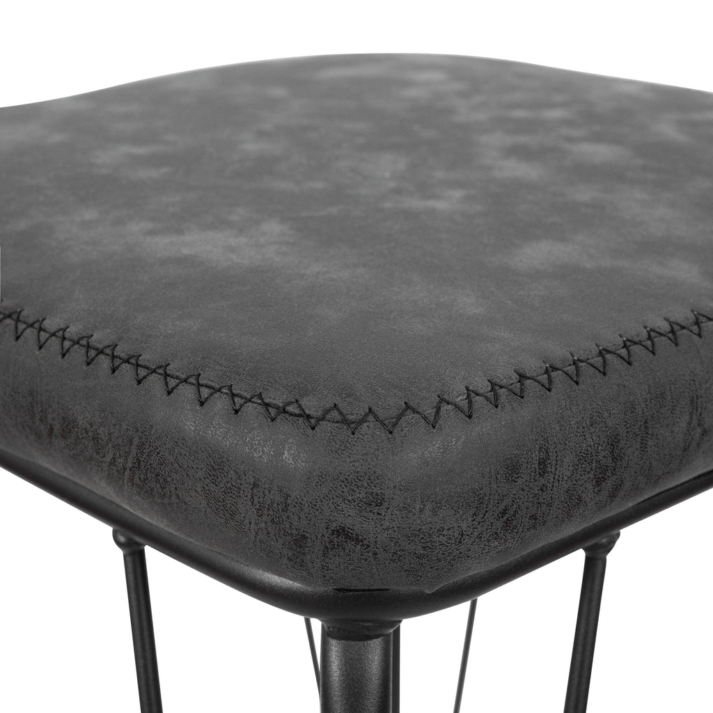 Charcoal Black Leather Bar Stool with Metal Frame, Set of 2 C2234