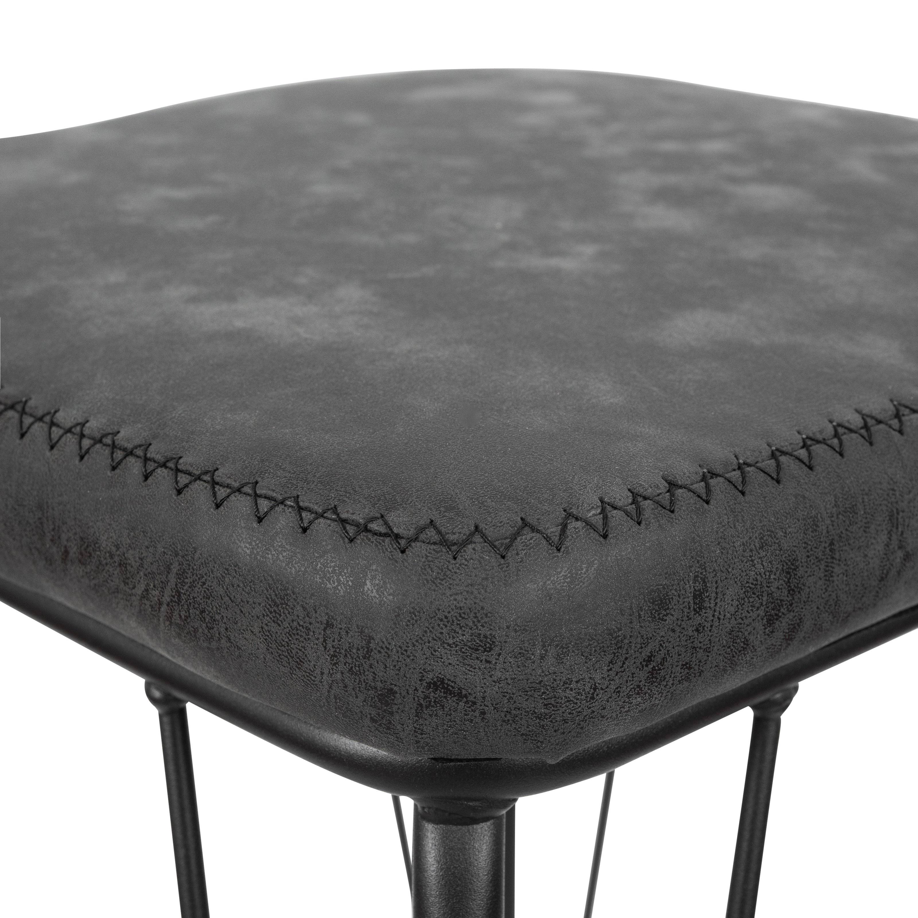Charcoal Black Leather Bar Stool with Metal Frame, Set of 2 C2234