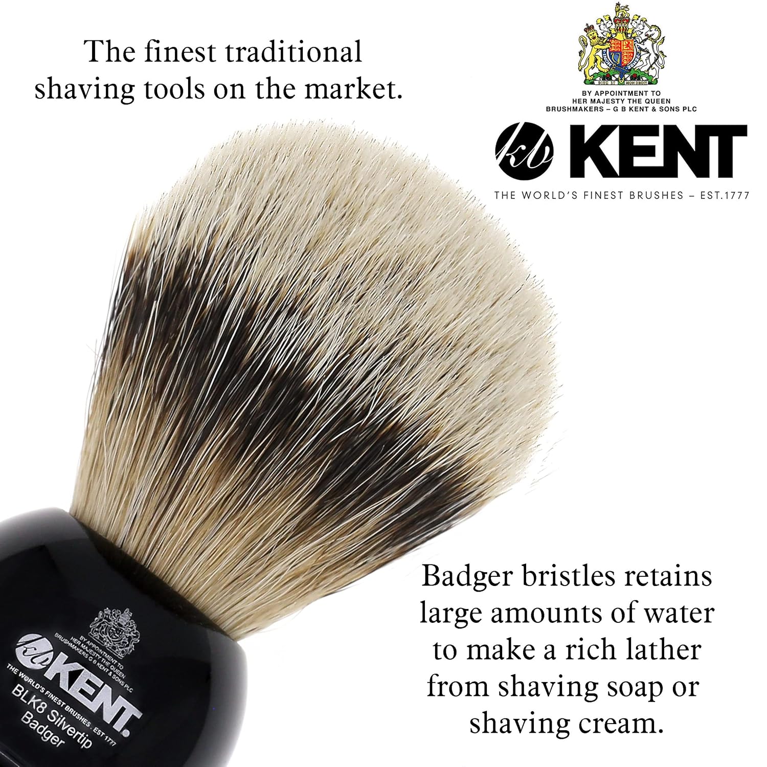 Shaving Brush with Silvertip Badger Bristles and Black Resin Handle F8944