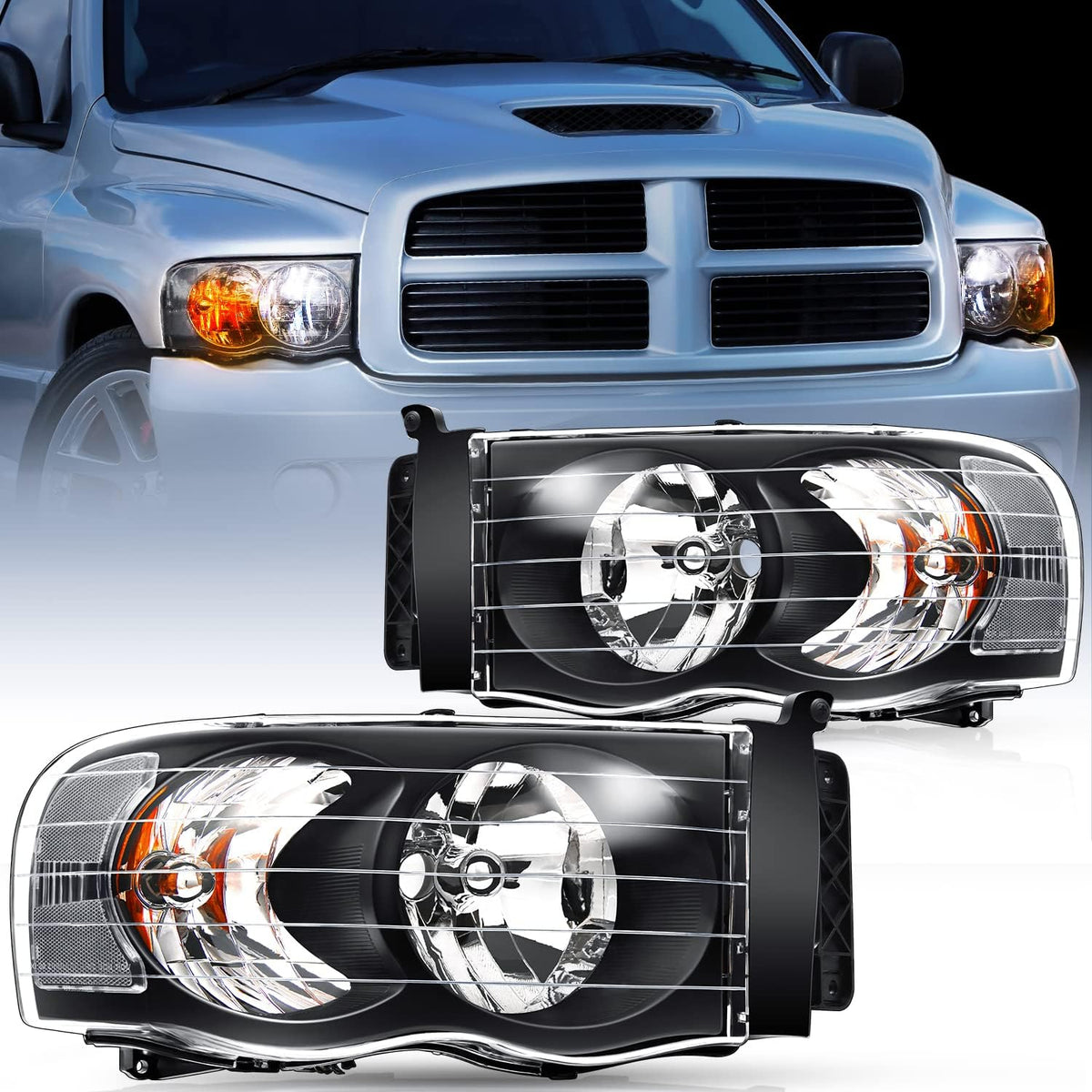 Black Housing Clear Corner Headlight Assembly 2 Pack V239680