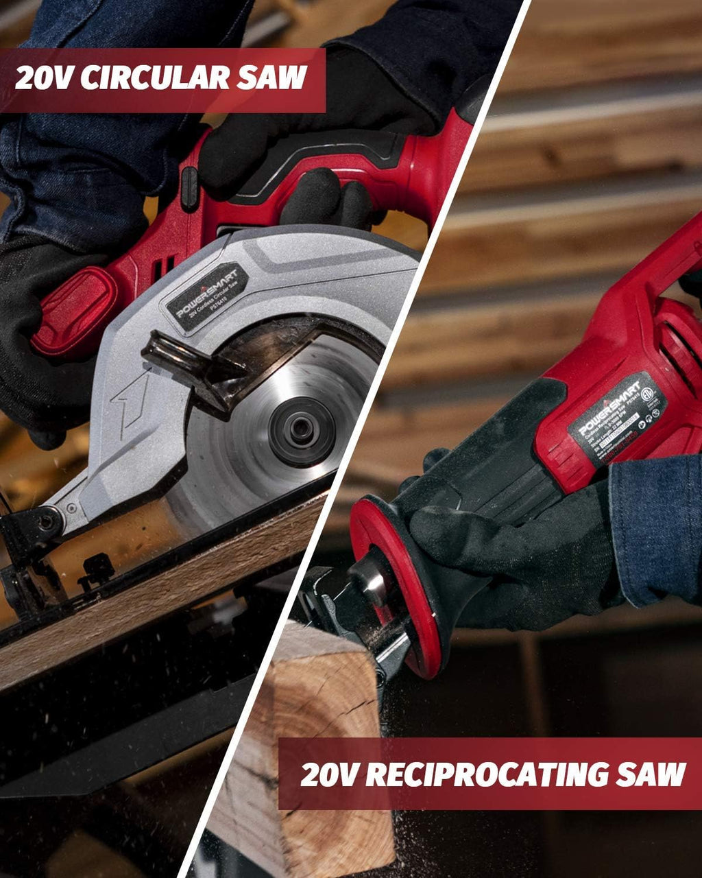 20V Max Cordless Drill Set Compact Driver Circular Saw Reciprocating Saw LED Flashlight 4-Tool Combo Kits with 2 Lithium-Ion Batteries T53977