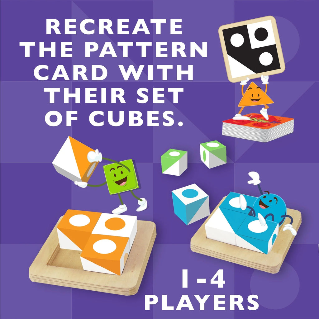Q-bitz Jr. Game - 60 Pattern Cards, 4 Wooden Cube & Tray Sets R1946