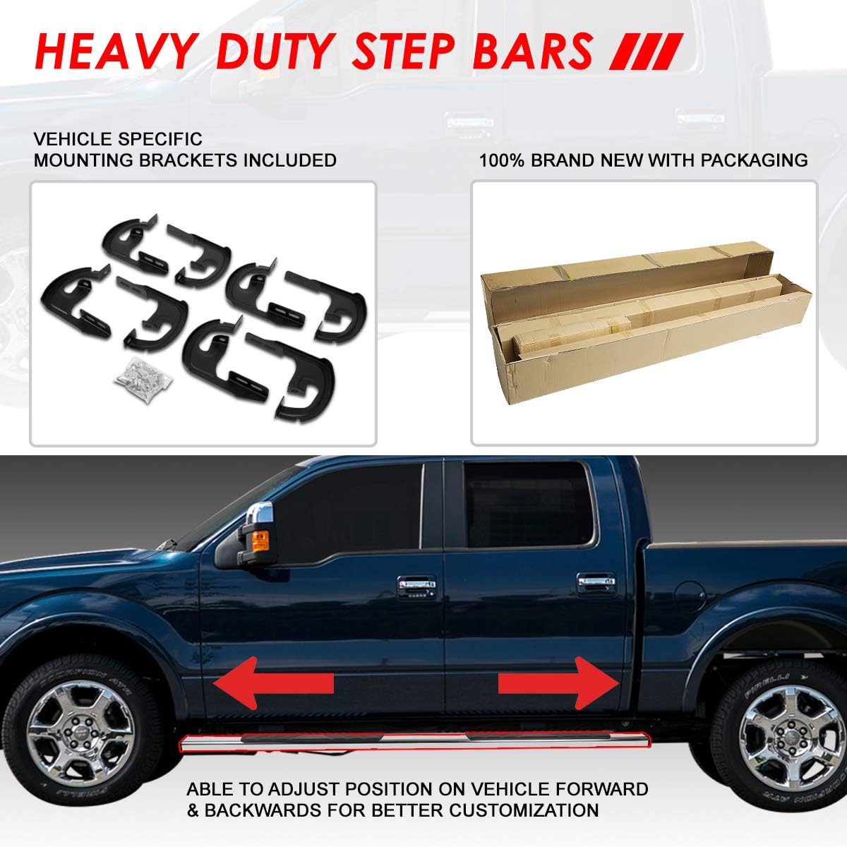 Polished Chrome Stainless Steel Nerf Bar Running Boards A456757