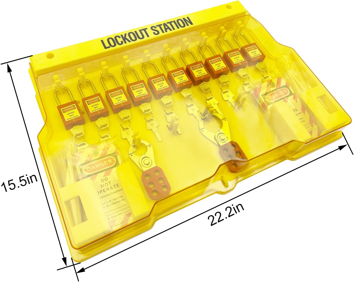 14 Key Padlocks with Numbers, 4 Lockout Hasps, 40 Lockout Tags, 20 Nylon Cable Lockout Tagout Station T32773