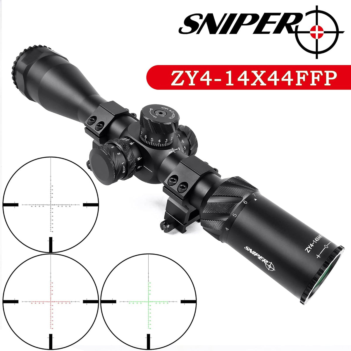4-14x44 FFP Rifle Scope 30mm Tube with Red/Green Illuminated MOA Reticle S2589