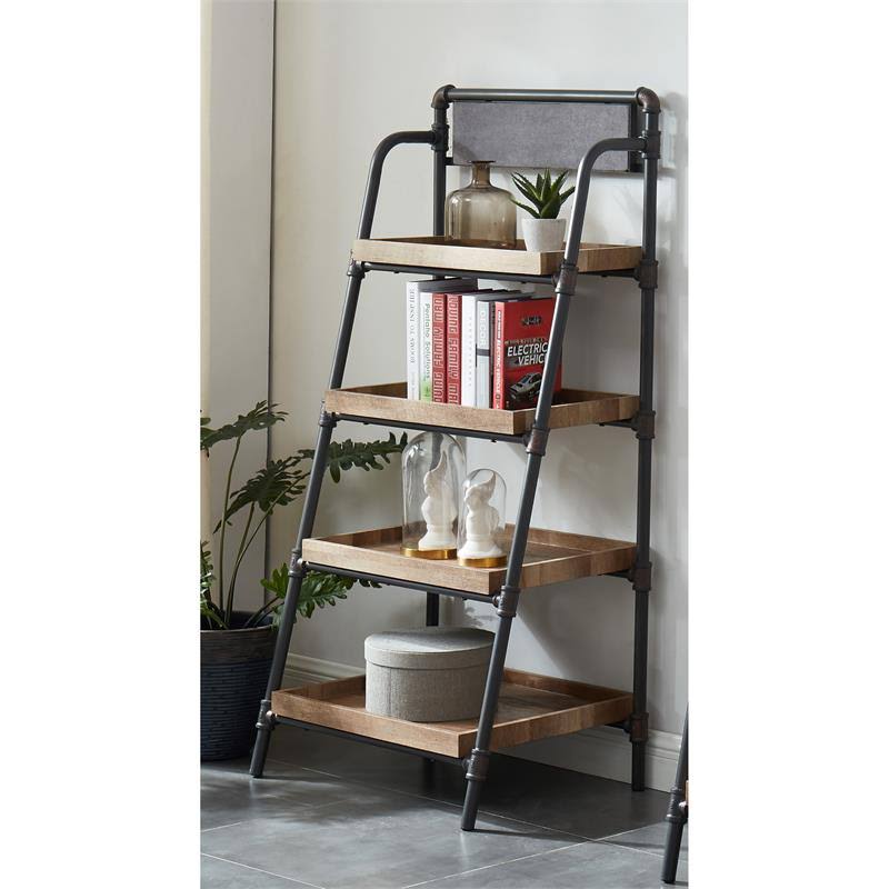 Industrial Metal 4-Shelf Bookcase in Sand Black N157095