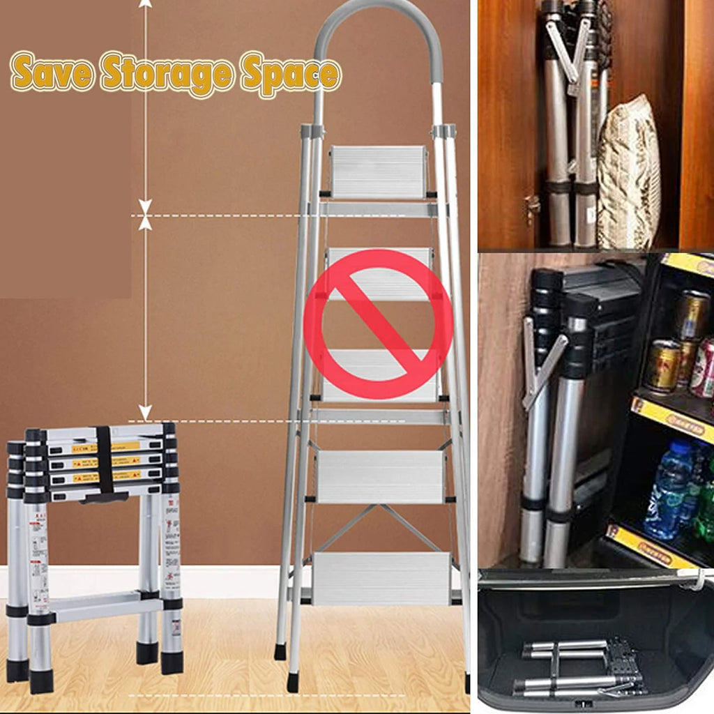 4.5FT A-Frame Aluminum Extension Ladder Anti-Slip 4+5 Steps Telescoping Collapsible Ladder Q78565