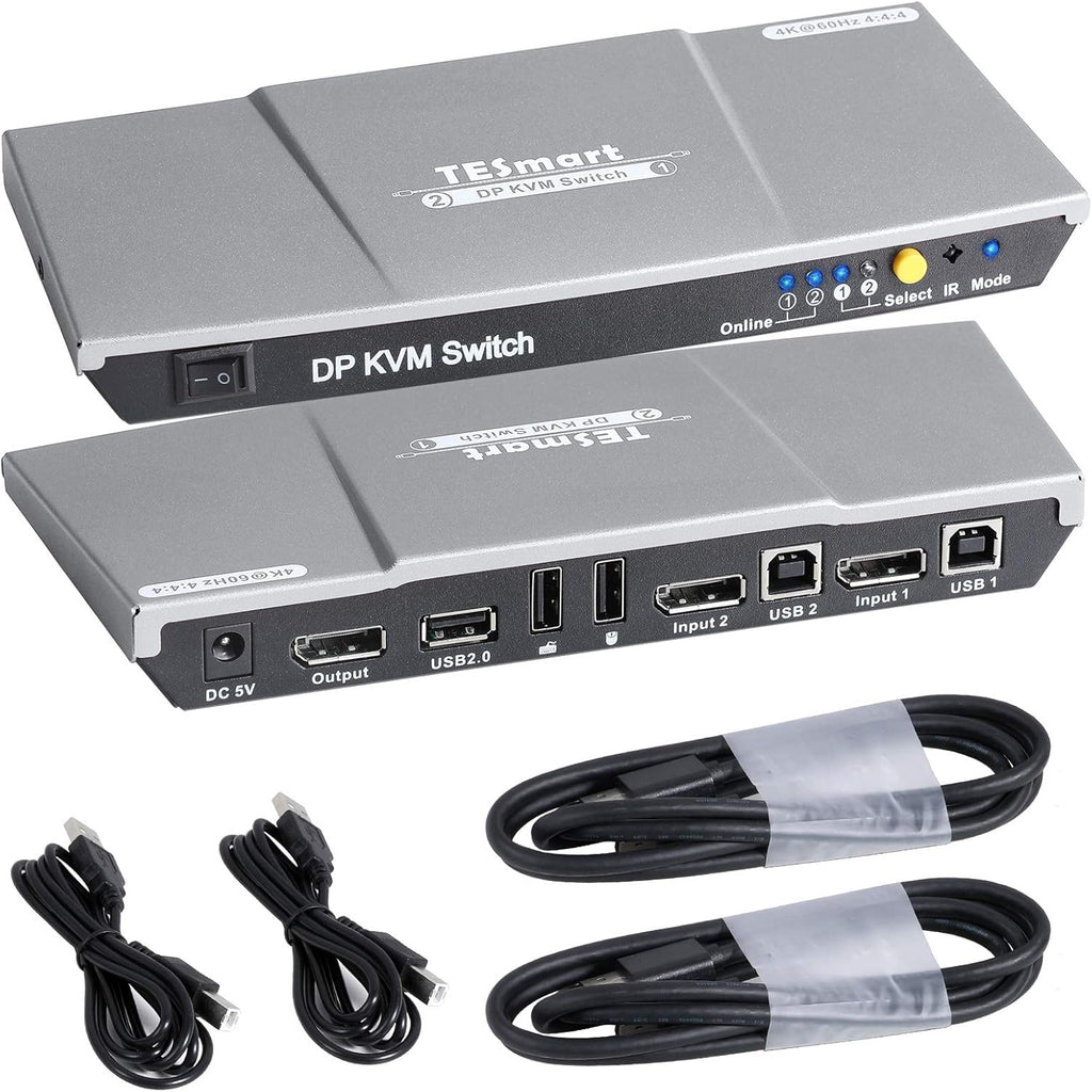 2 Port DisplayPort 4K@60Hz DP KVM Switcher with KVM Cables and DP Cables (Black) Q728