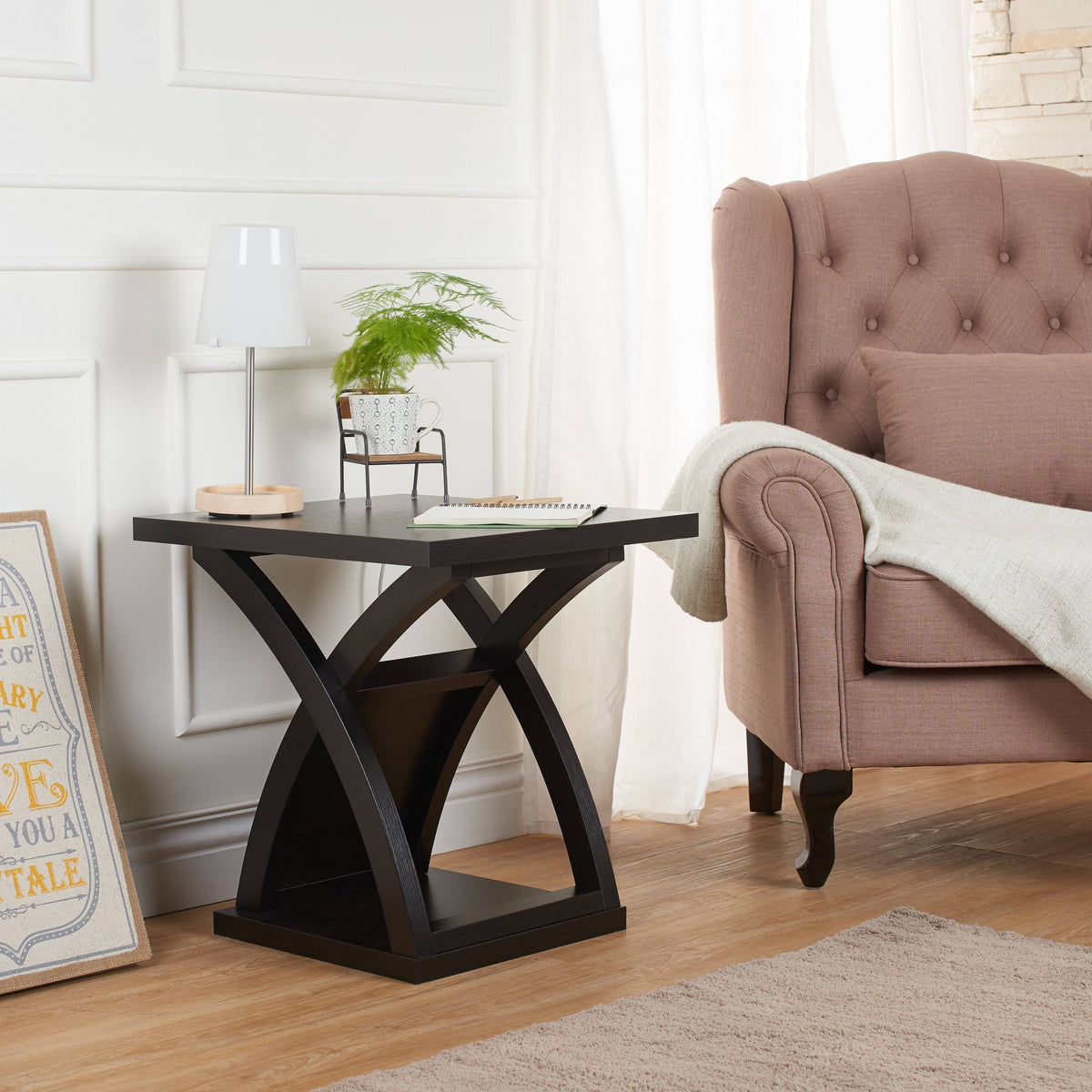 Espresso Brown X-Base End Table Y14296