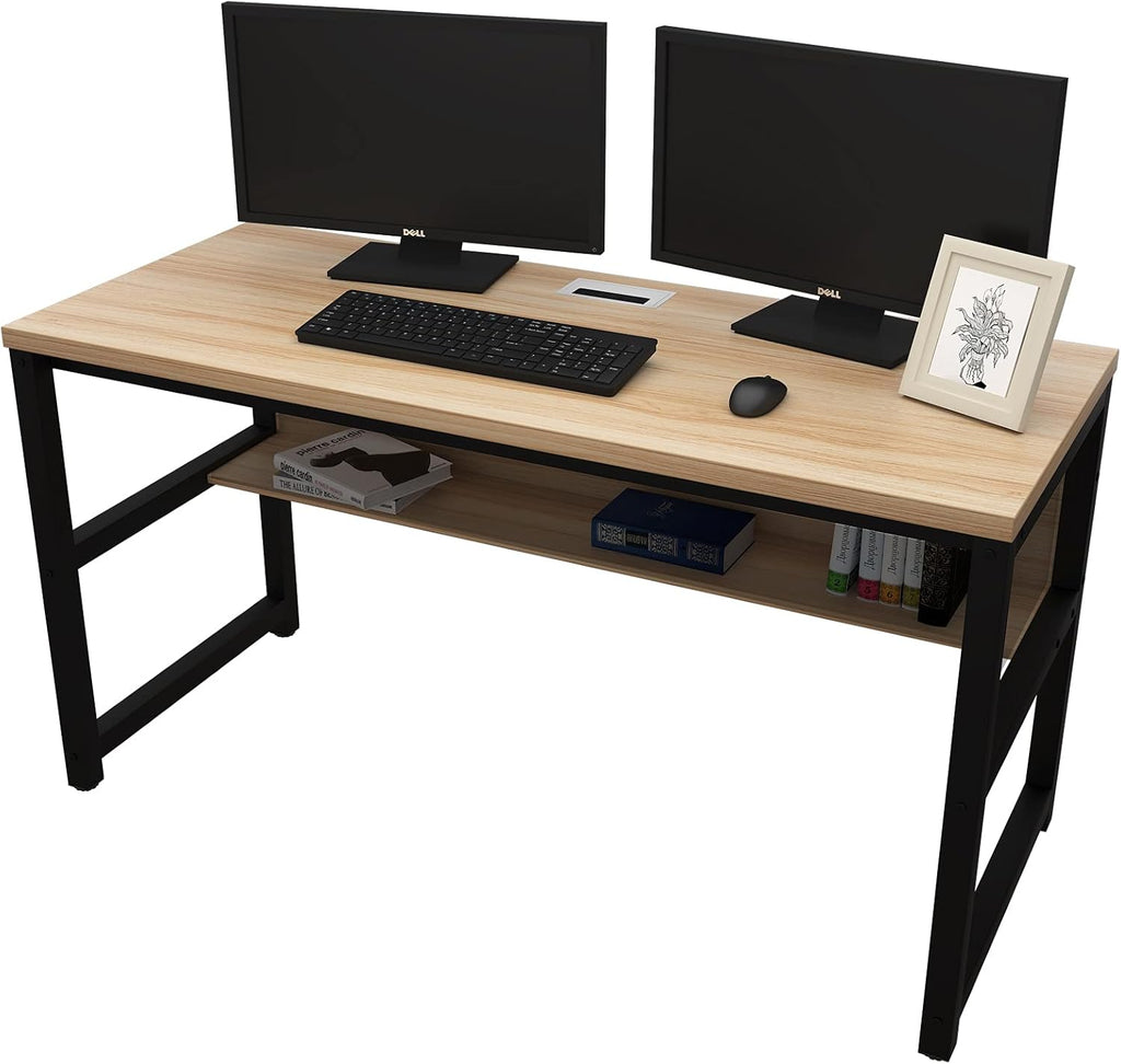 47 Espresso Gray Computer Desk with Bookshelf X858848