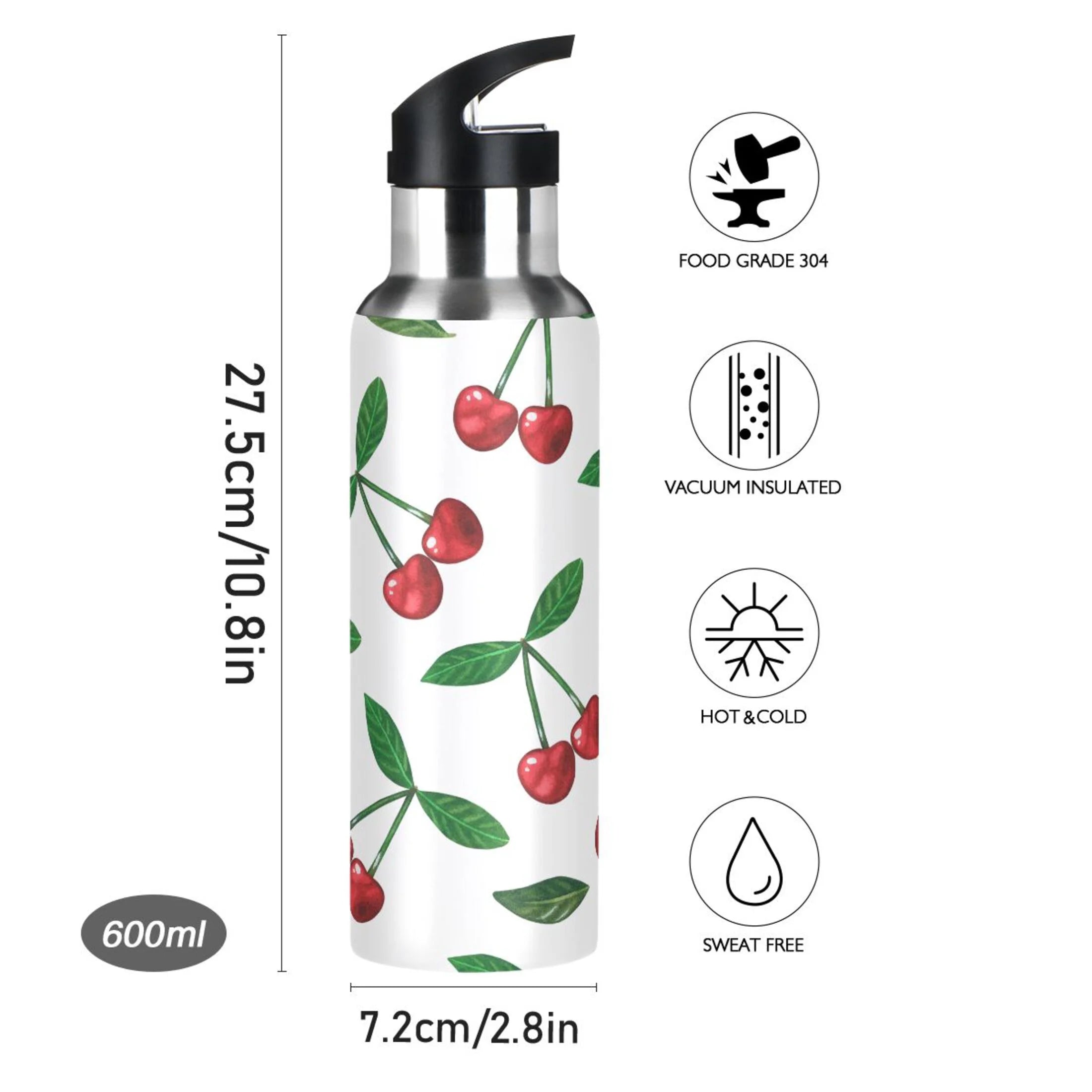 Stainless Steel Insulated Thermos Vacuum Flask Water Bottle with Straw Lid Z808