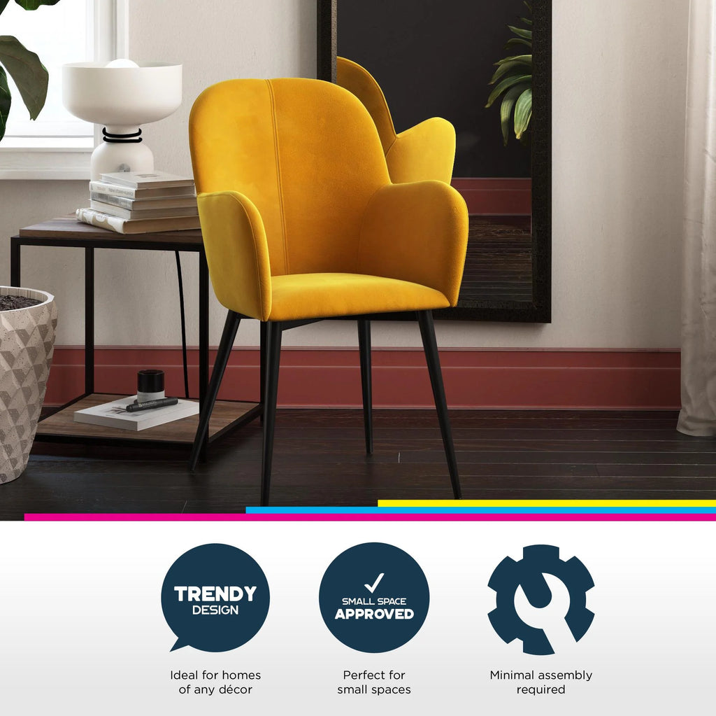 Mustard Yellow Velvet Accent Chair with Metal Legs N662
